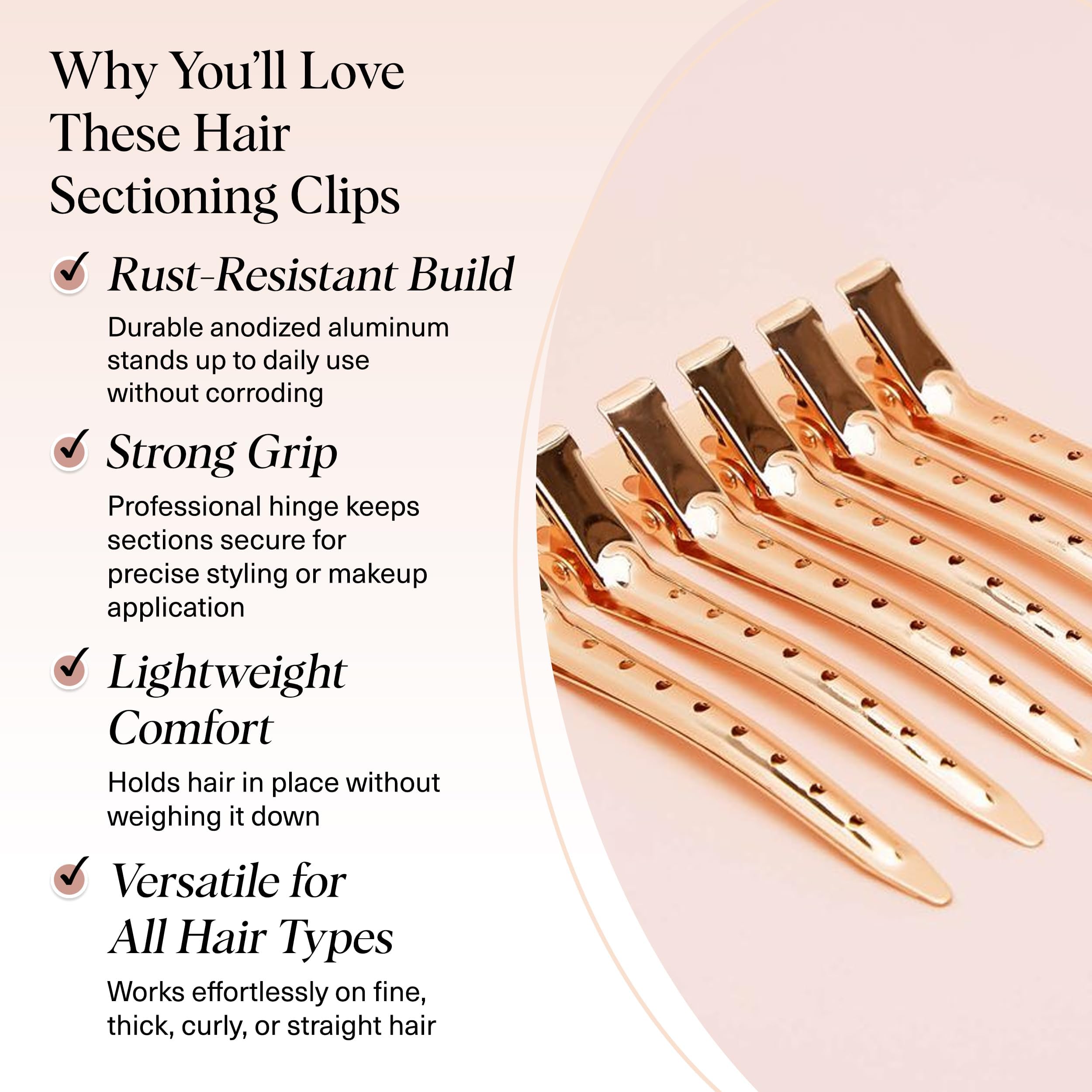 Kitsch professional salon hair clips holding thick sectioned hair back during styling