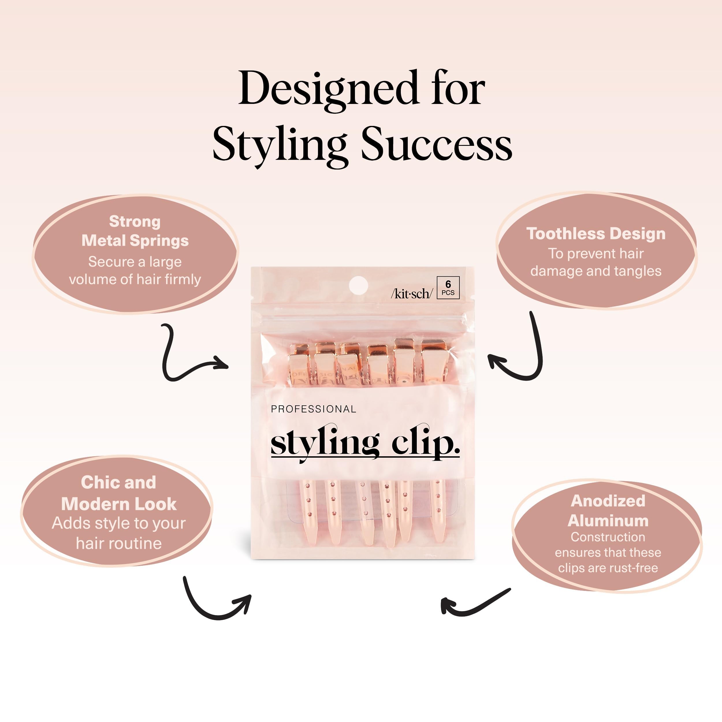 Rose gold metal hair clips for crease-free makeup application on a vanity table