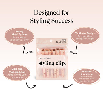 Rose gold metal hair clips for crease-free makeup application on a vanity table