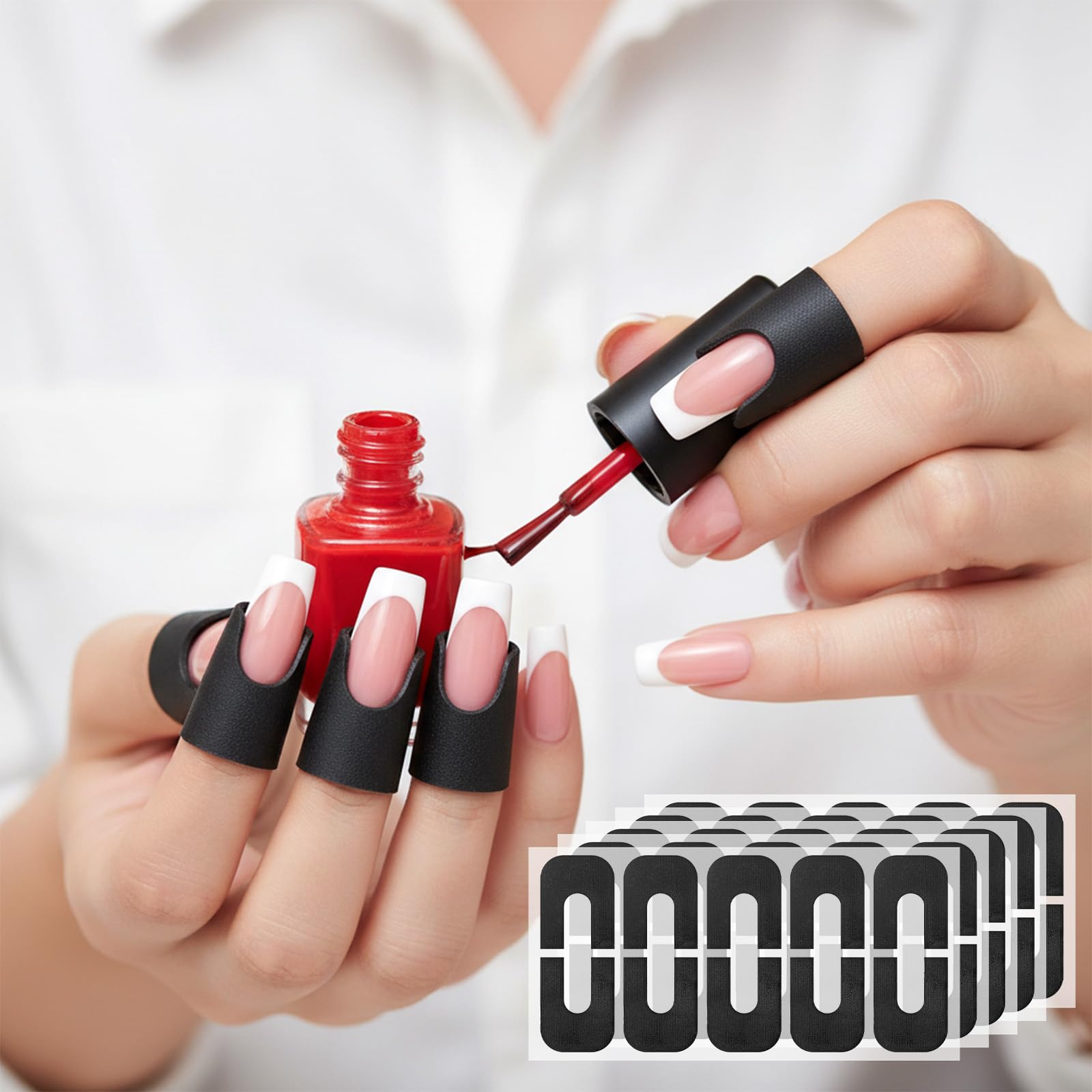 Applying FdcZeyxior peel off nail tape to fingers