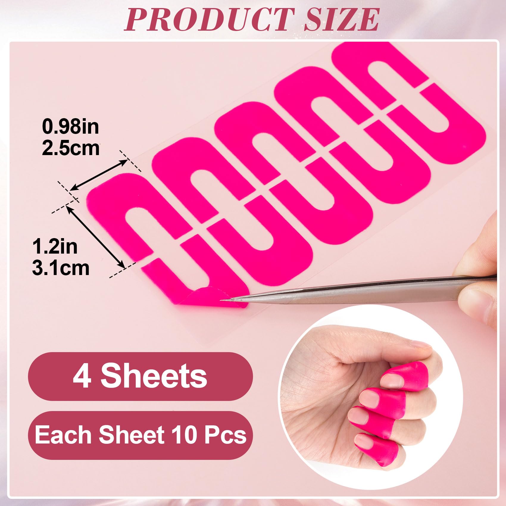 Pink peel off cuticle guard tape applied snugly around a finger for mess-free manicure painting