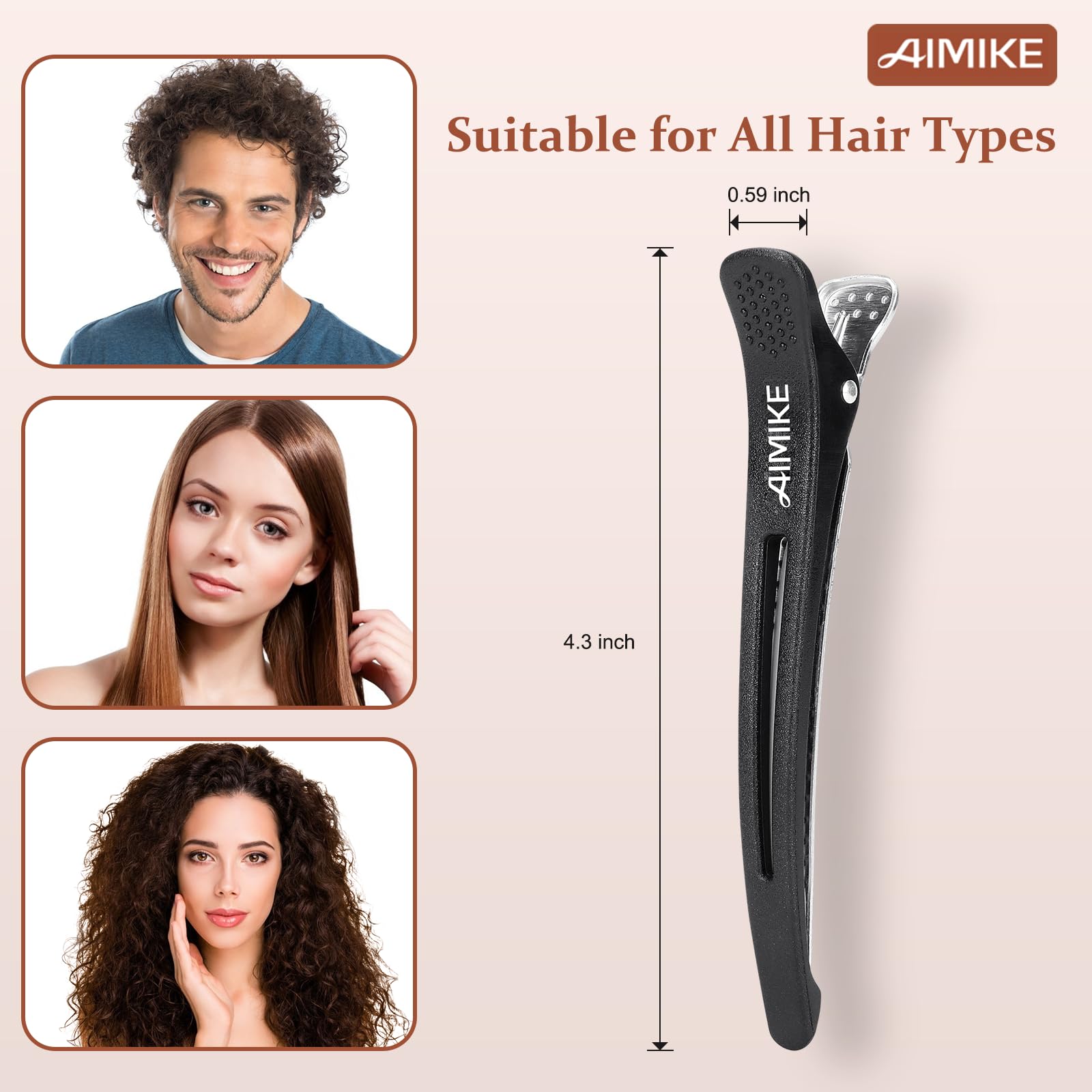 Close up of black alligator sectioning hair clip highlighting the protective anti slip silicone band