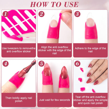 Close up of flexible pink U-shape nail stickers preventing polish spills on cuticles