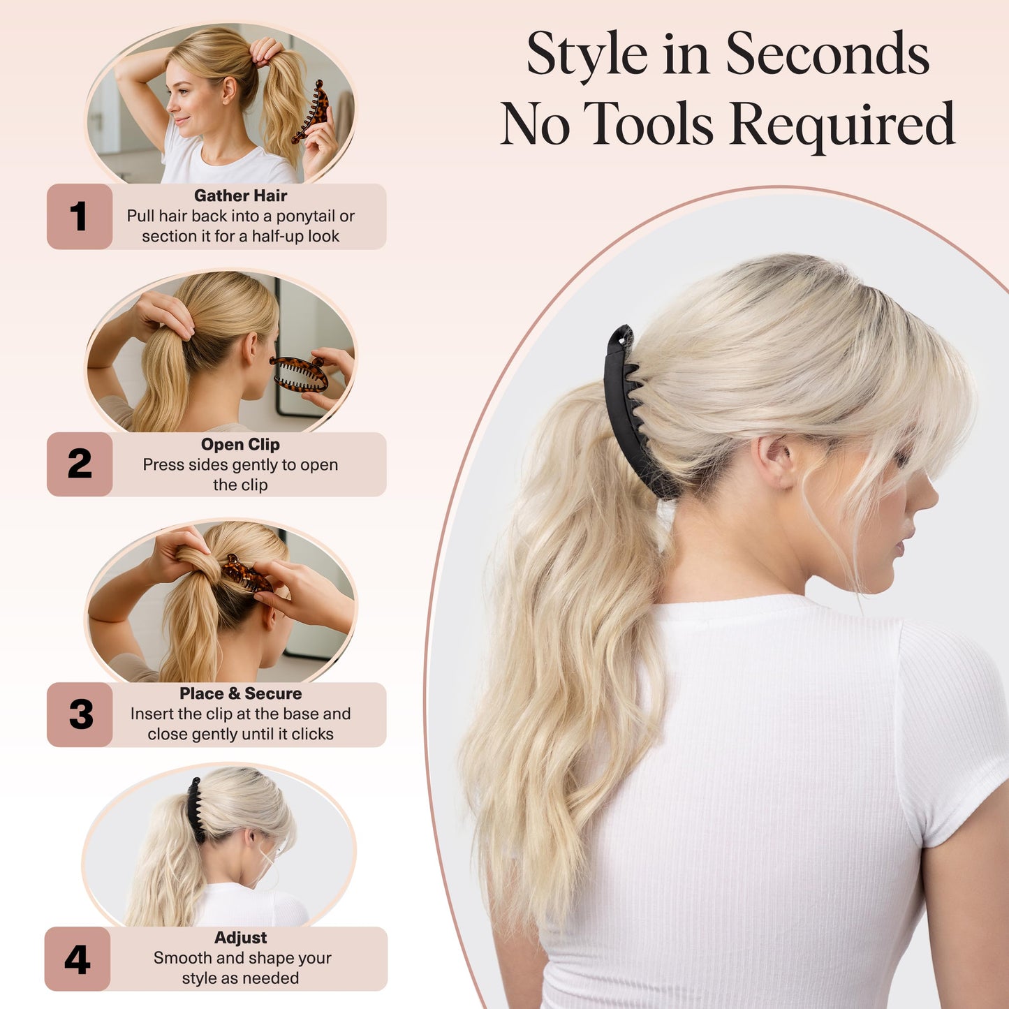 Comparison view of the black and tortoiseshell premium hair styling clips.
