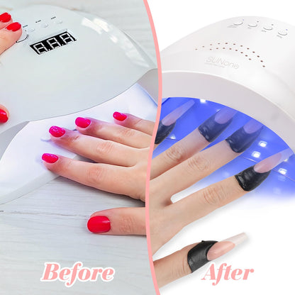 Demonstration of 99.99 percent UV protection shield on fingers under a curing lamp