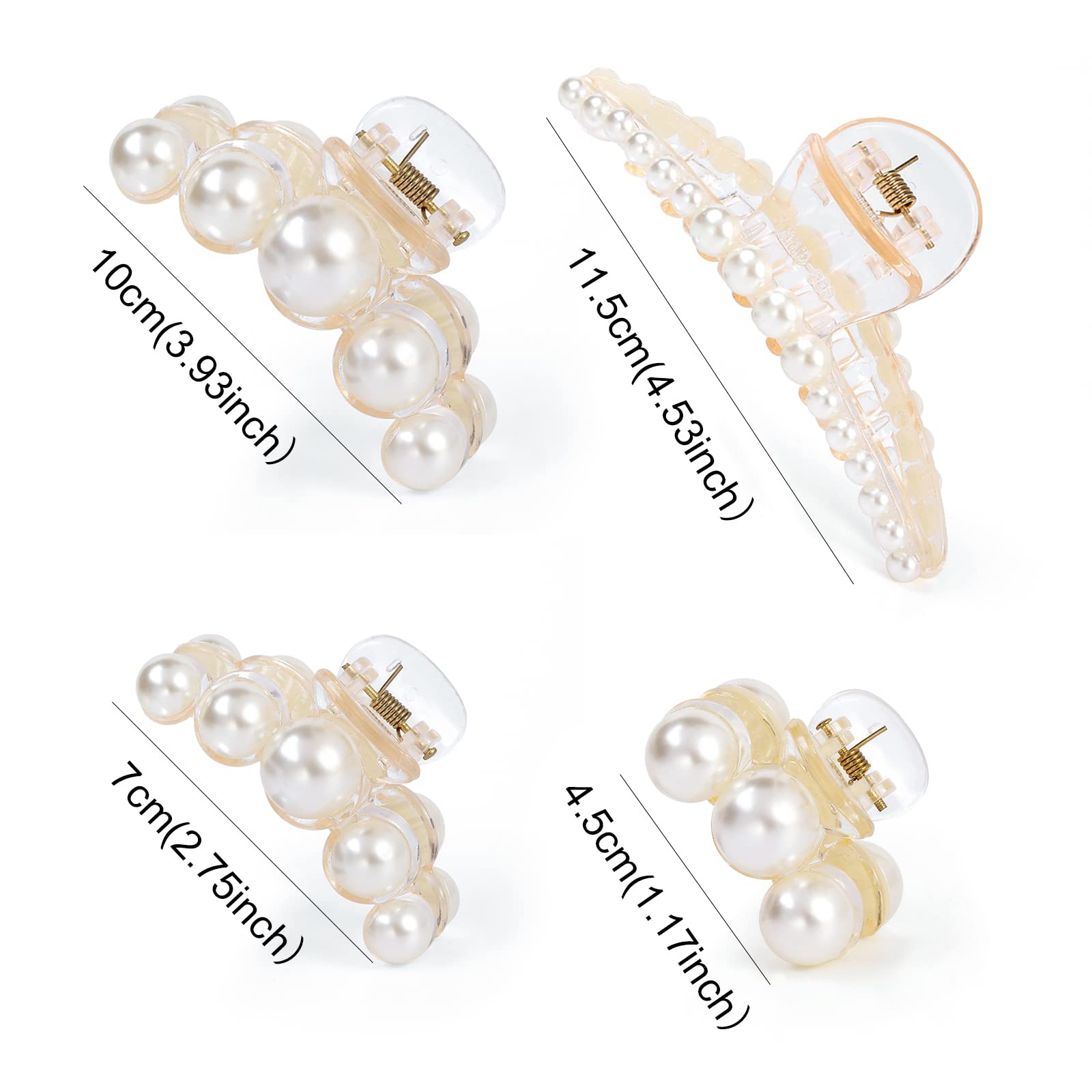 Four piece set of pearl hair barrette clamps in different sizes and designs