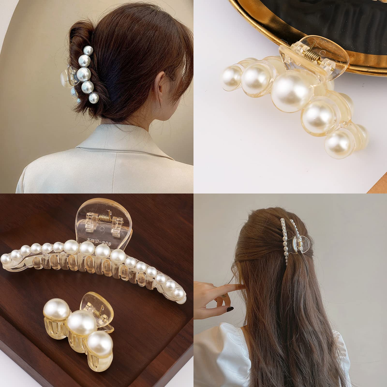 Premium faux pearl hair accessories with clear resin base and strong metal spring