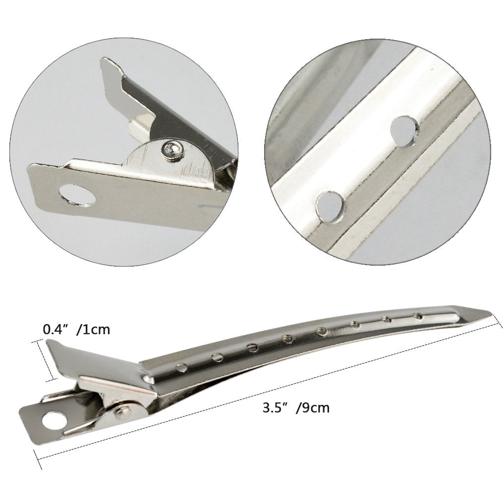 Silver rustproof metal sectioning hair clips with holes laid out in rows