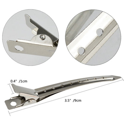 Silver rustproof metal sectioning hair clips with holes laid out in rows