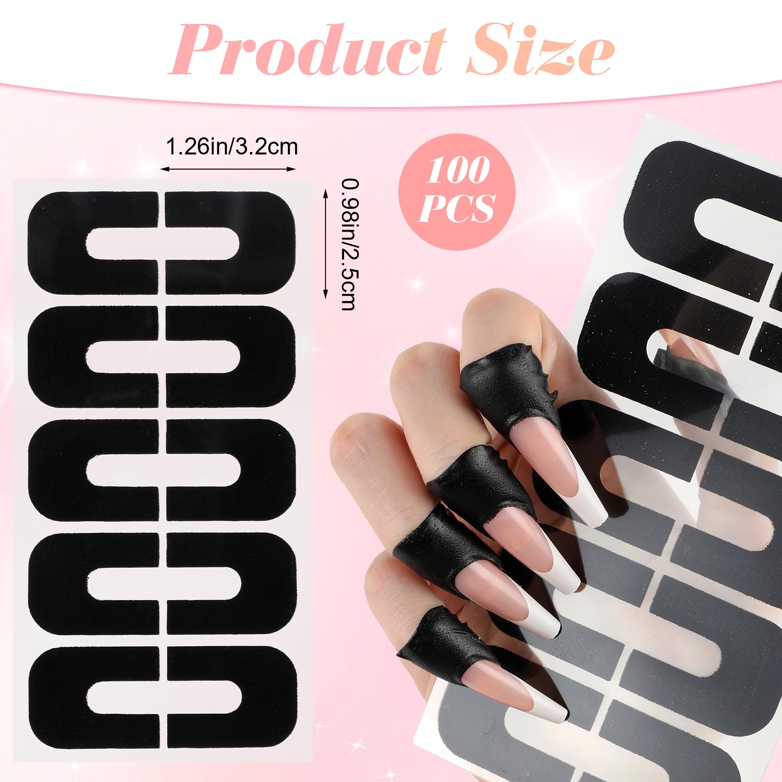 Black disposable peel off gel nail sticker being applied around a finger cuticle to prevent polish spills