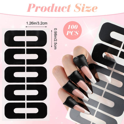 Black disposable peel off gel nail sticker being applied around a finger cuticle to prevent polish spills