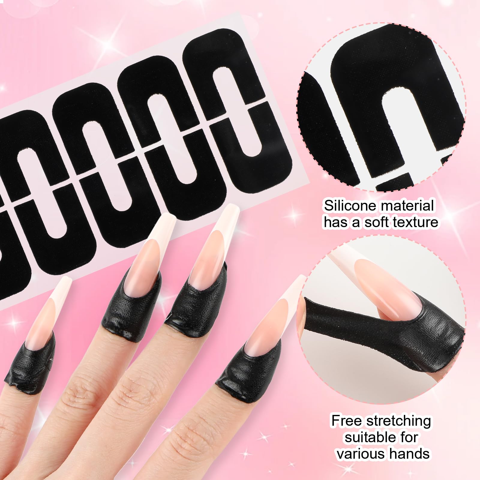 U-shaped skin cuticle protector tape applied to fingers during a French tip manicure application process