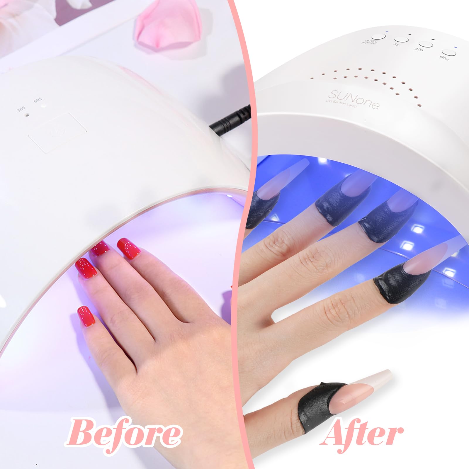 Flexible self adhesive skin barrier tape shielding fingers under a UV gel curing lamp