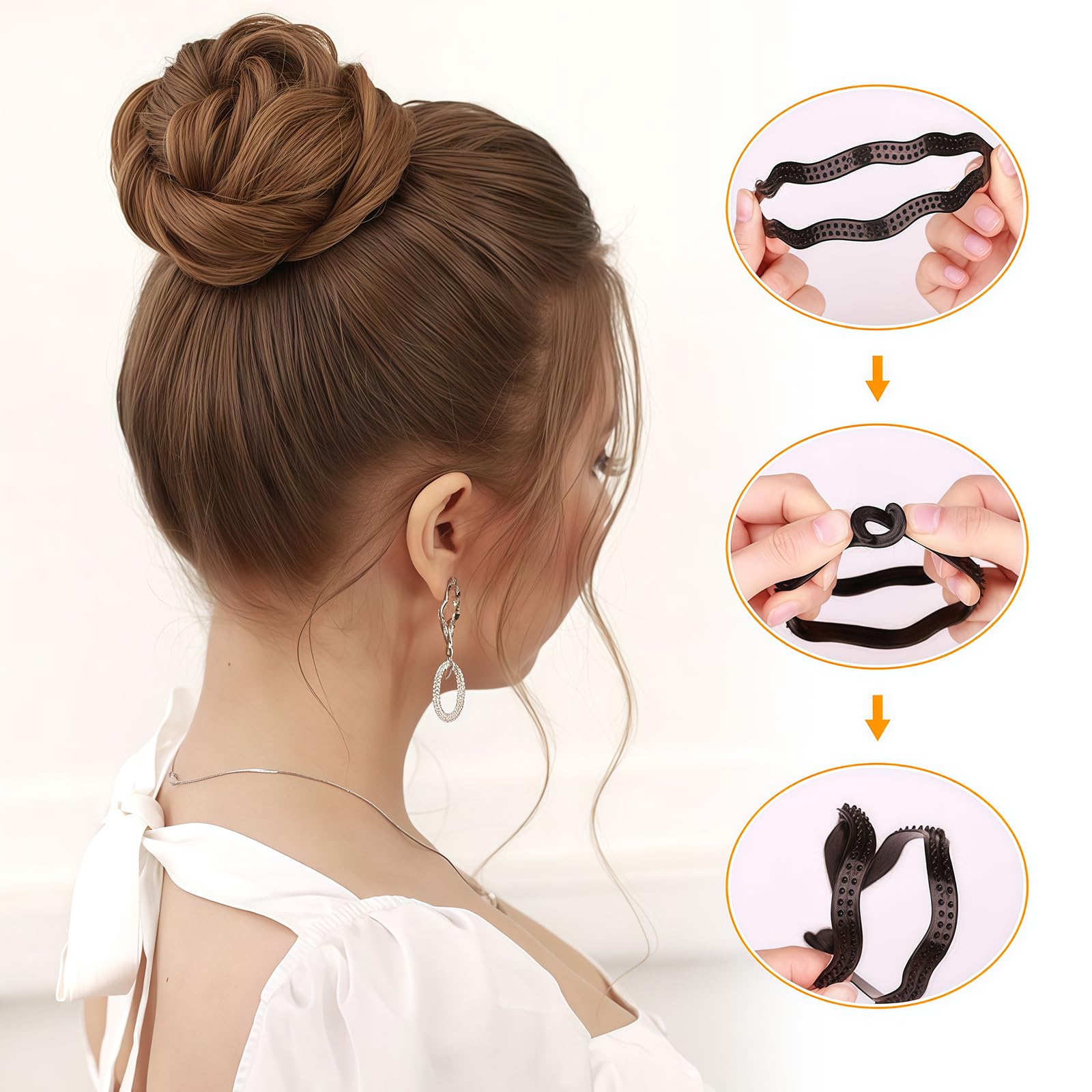 Demonstration of the flexible resin plastic hair bun maker being bent into a circular shape.