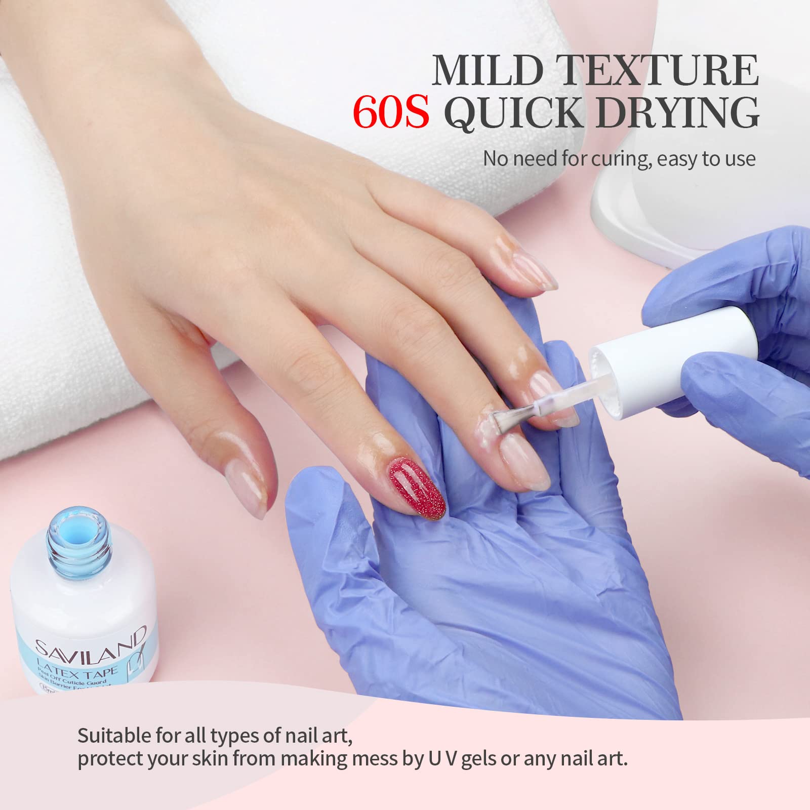 Saviland peel off cuticle protector changing from opaque to transparent as it dries on skin