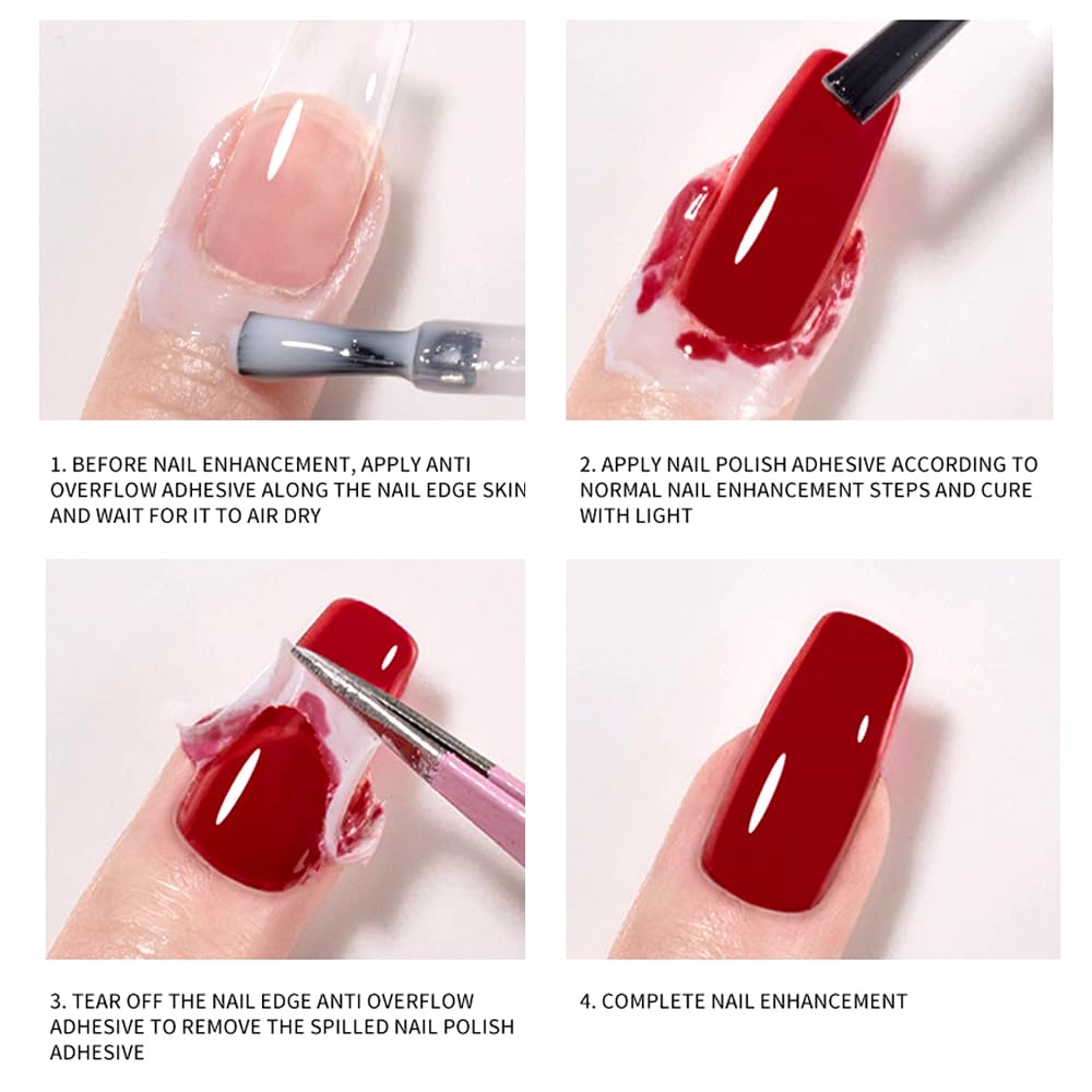 TWOING pink liquid latex skin barrier applied around the fingernail cuticles