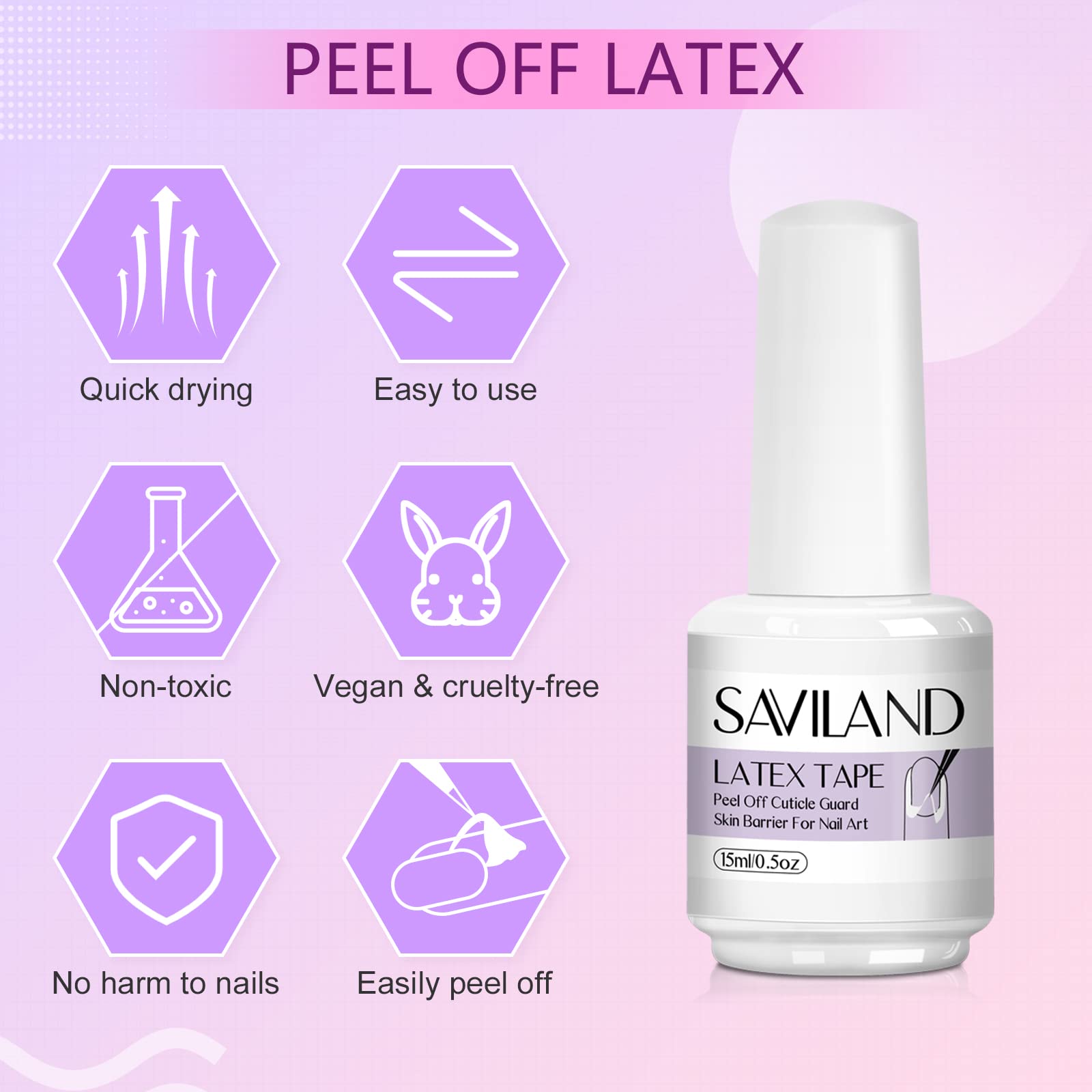 Saviland liquid nail tape transitioning from milky white to transparent while drying.