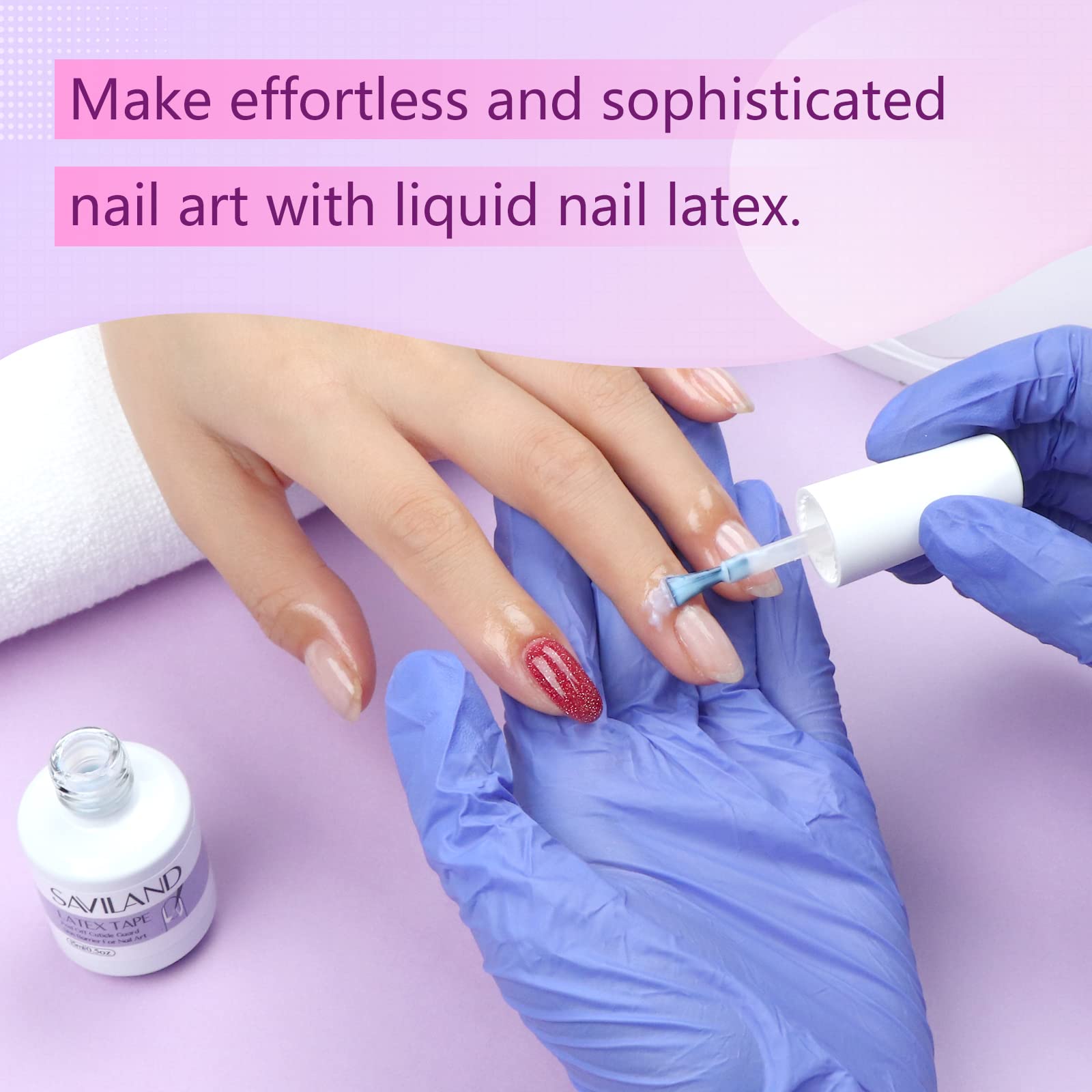 Saviland nail latex cuticle protector bottle showcasing the built-in application brush.