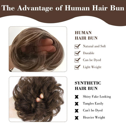 Side profile of golden messy bun hair extension