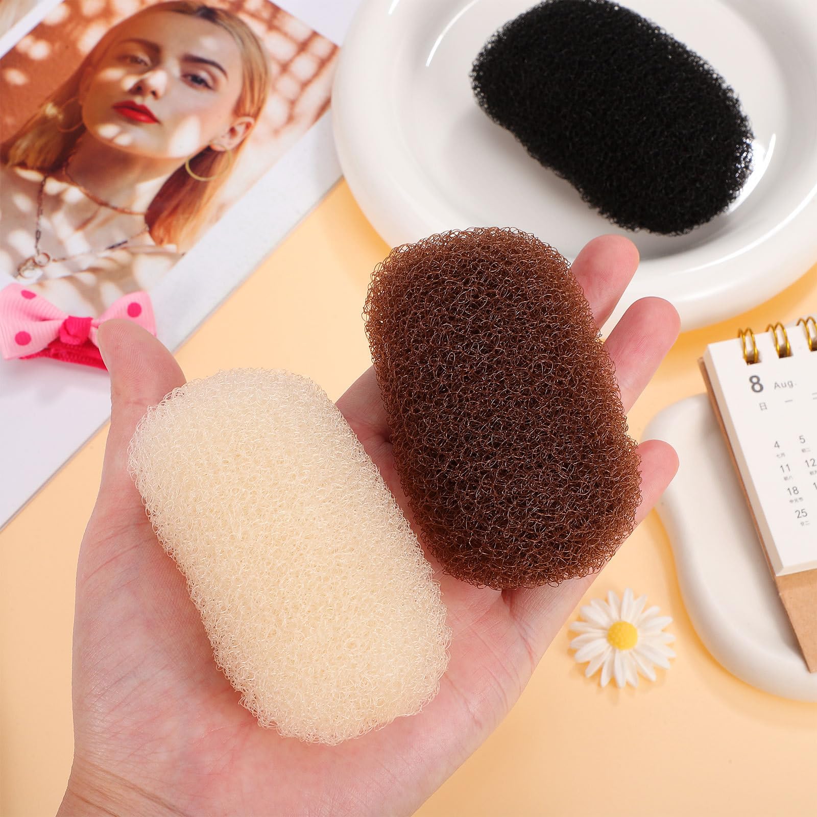 Three piece hair base sponge inserts for women demonstrating the built-in manganese steel clip.