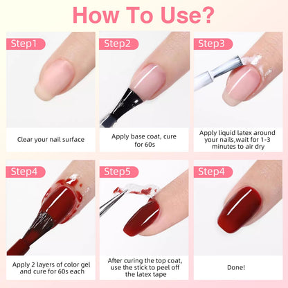 Using the liquid latex barrier for mess free water marbling and stamping nail designs