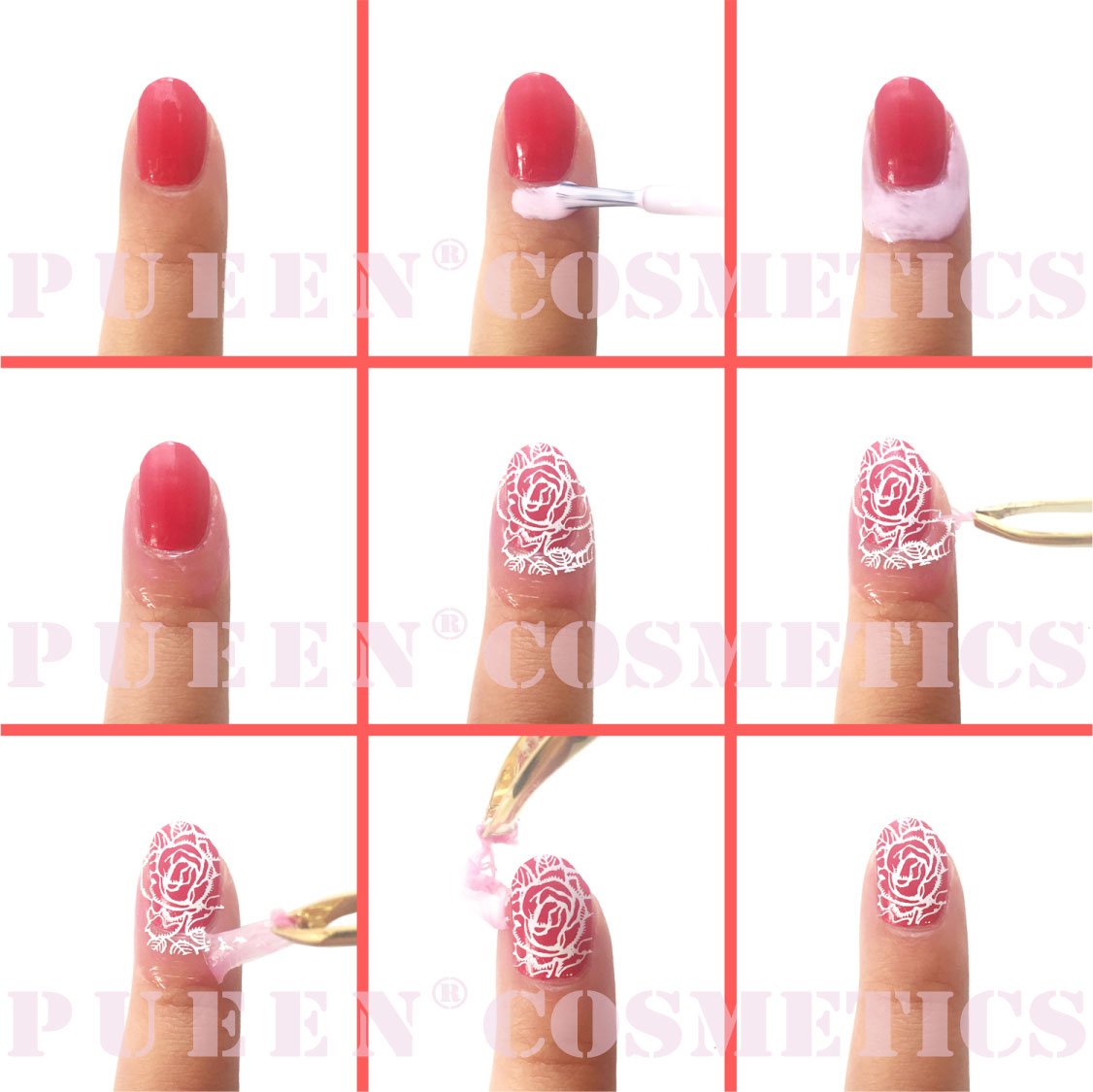 Flawless nail art stamping results after removing the protective liquid tape barrier.