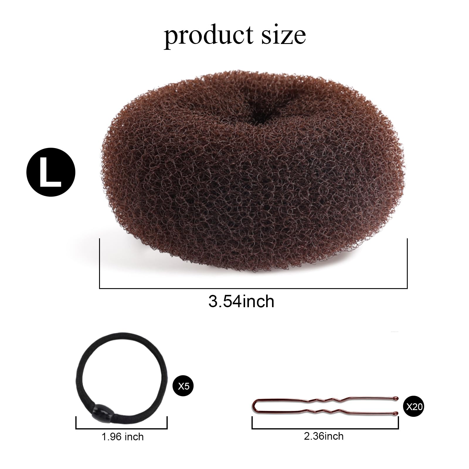 HOFASON children hair accessories showing six pieces of two inch dark brown hair donuts