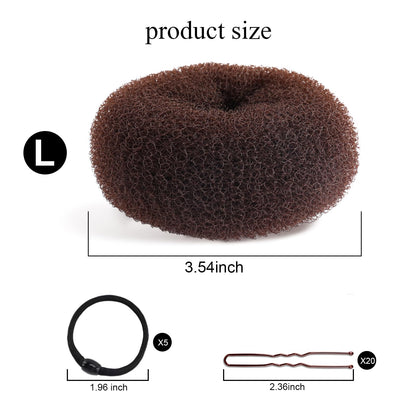HOFASON children hair accessories showing six pieces of two inch dark brown hair donuts