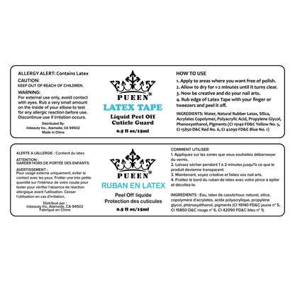 Back label of the fifteen milliliter Pueen liquid tape bottle showing product warnings.