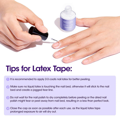Gellen white liquid latex tape applied around the cuticle area of a finger