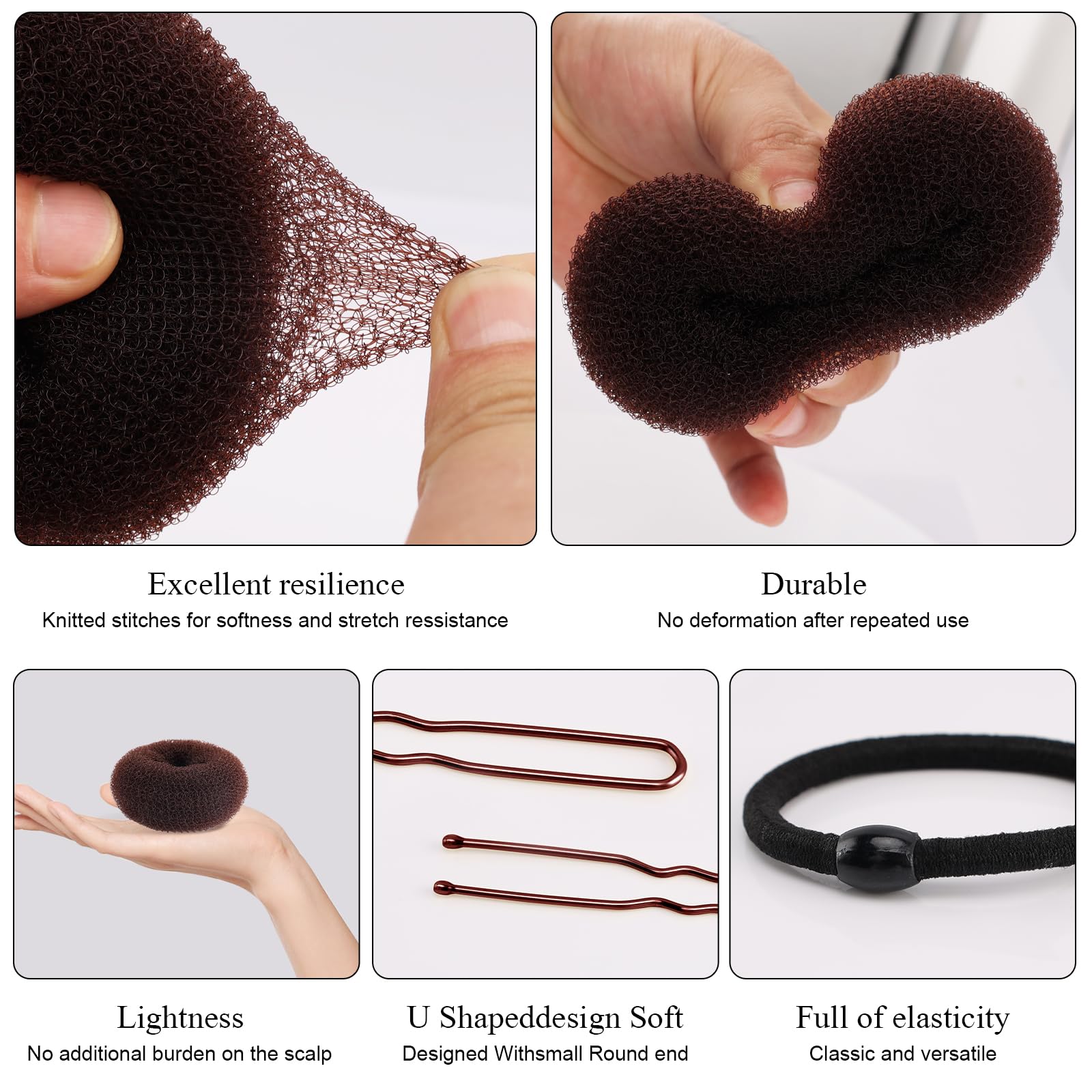 HOFASON dark brown hair donut rings for kids showing the lightweight mesh texture