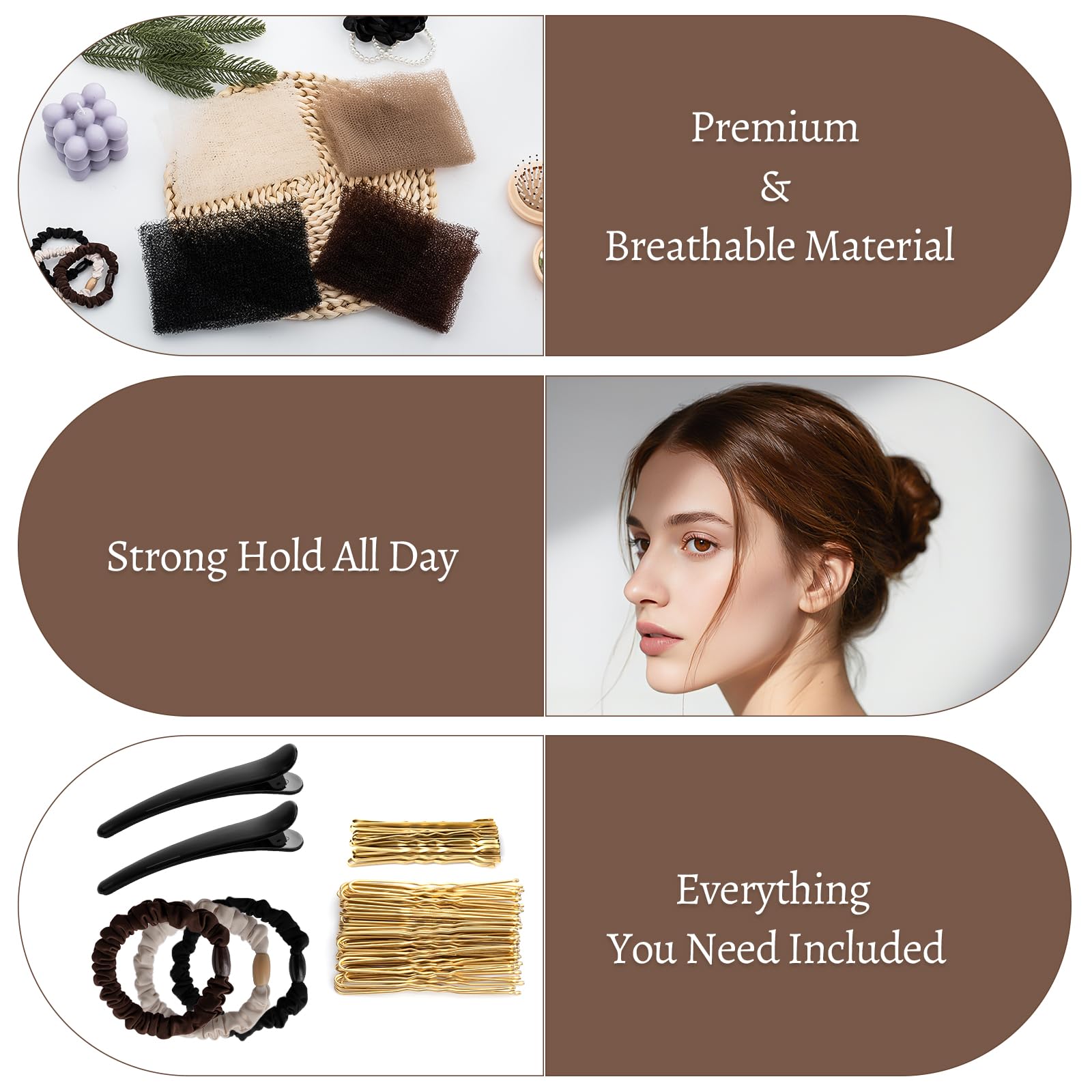 Detailed view of Assrect duckbill clips and hair ties for styling
