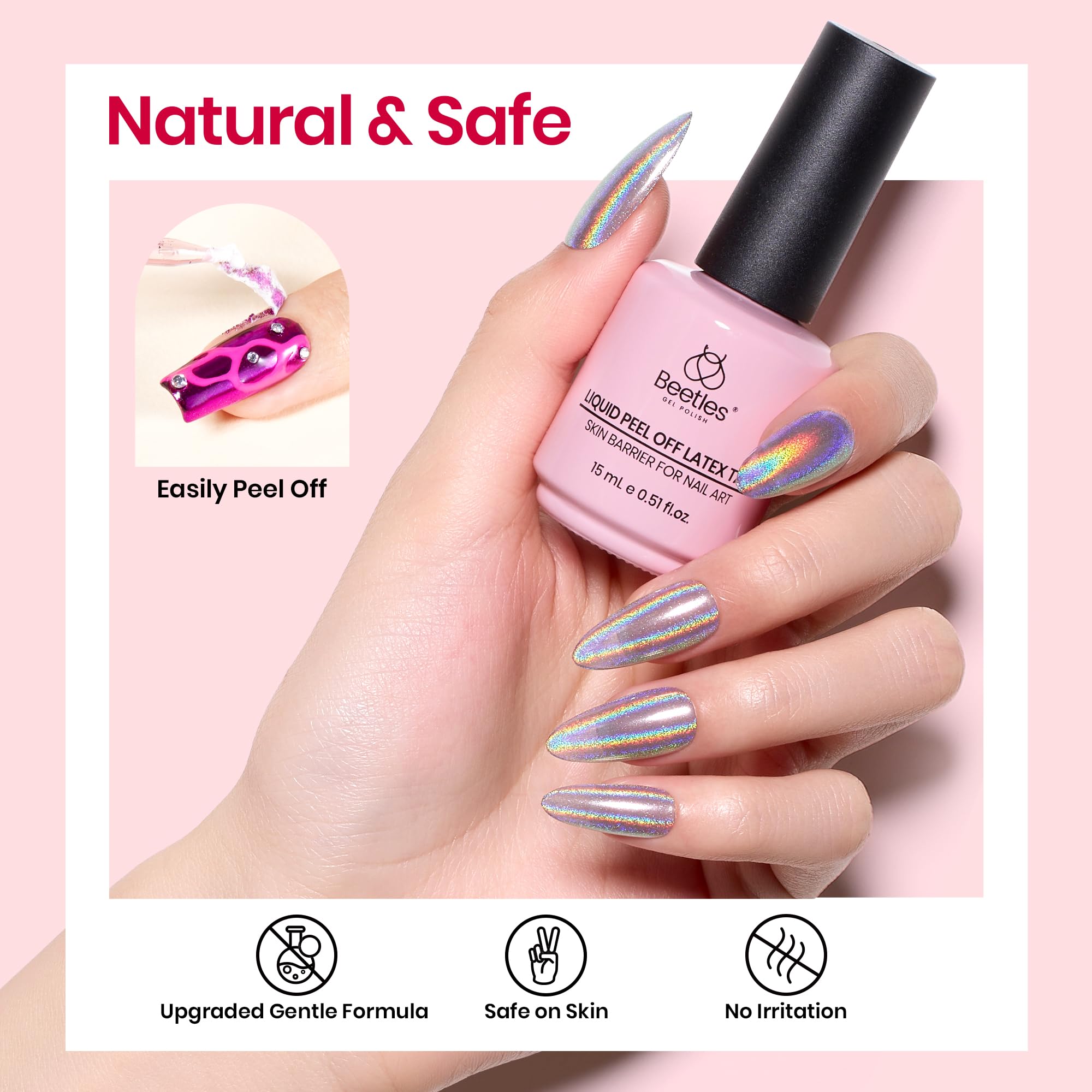 Peeling off Beetles liquid latex nail guard with plastic stick after nail art