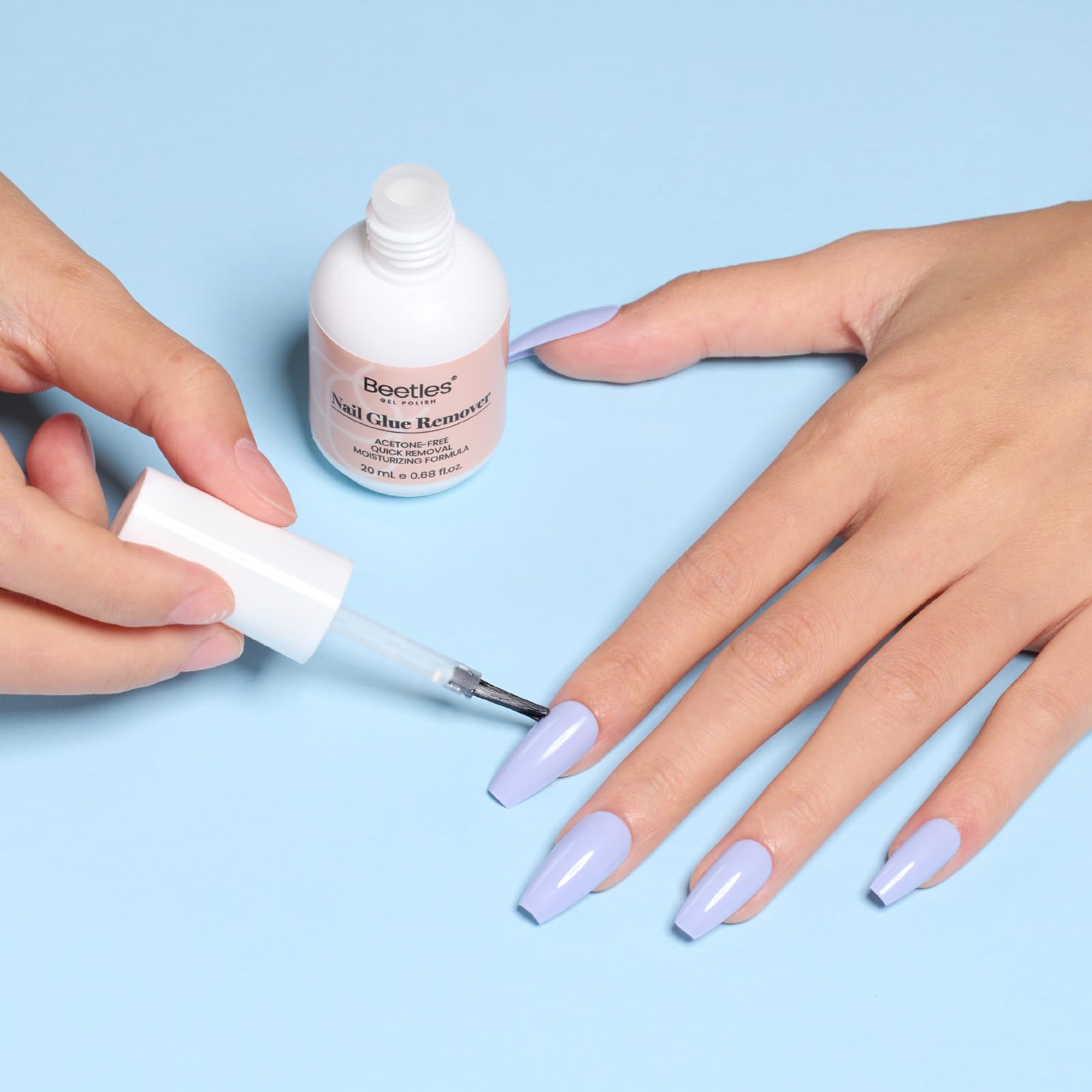 Beetles non acetone adhesive remover packaging with double ended steel cuticle tool