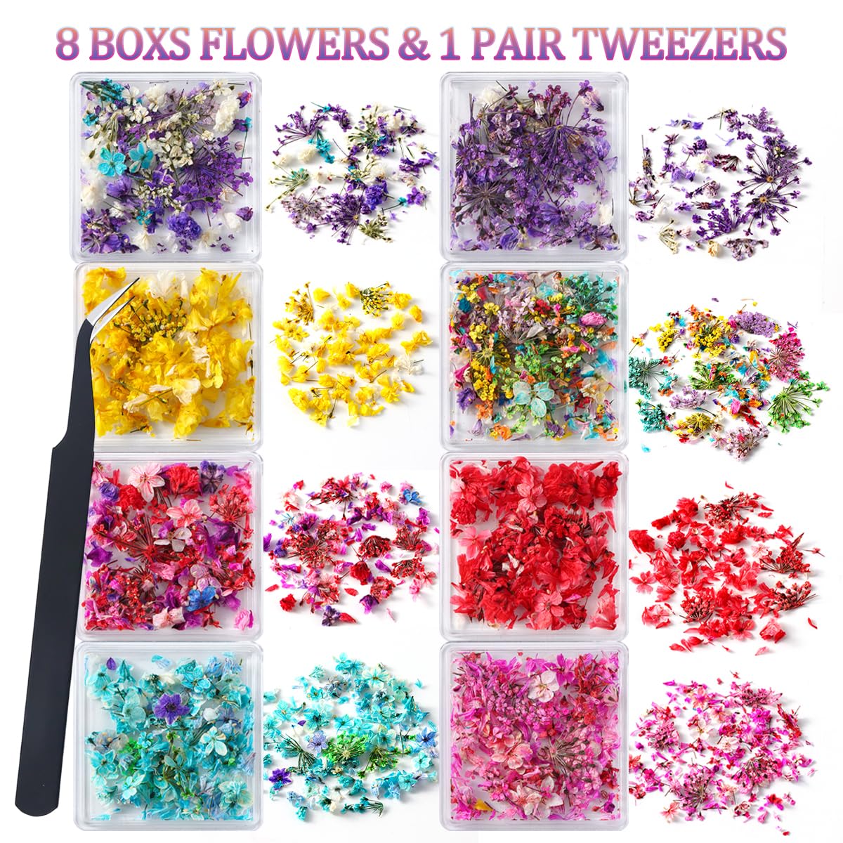 Close up of 3D gypsophila and mini floral petals for manicure decoration