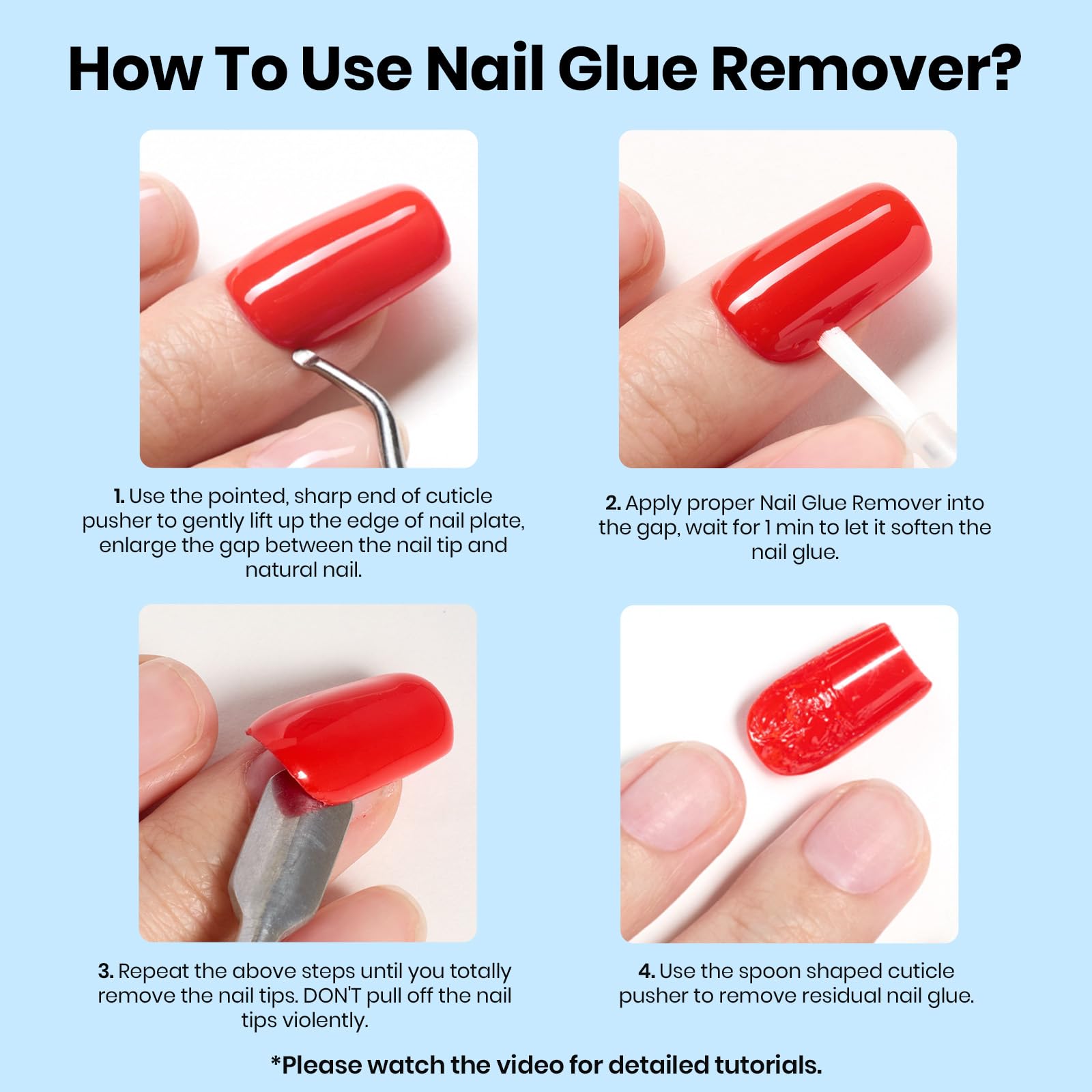 Before and after comparison of clean natural nails after adhesive removal