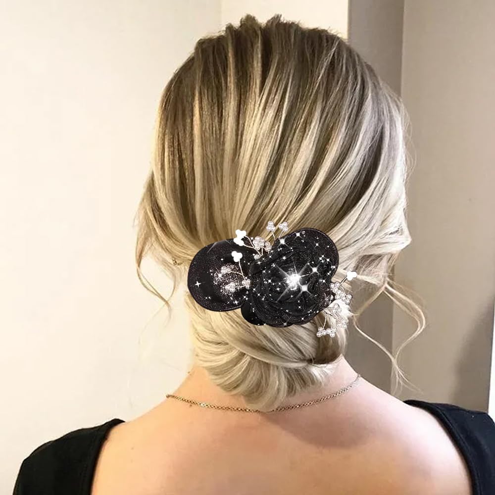 Crystal flower hair bun roller with elegant pearl accents