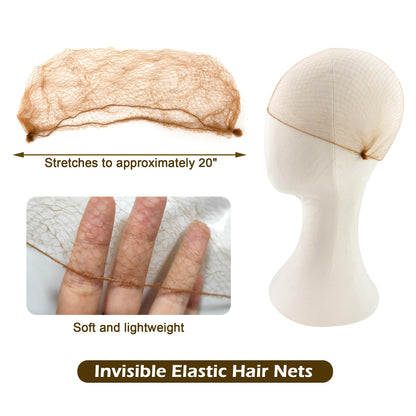 Model wearing brown Quacc hair net over a professional ballet bun