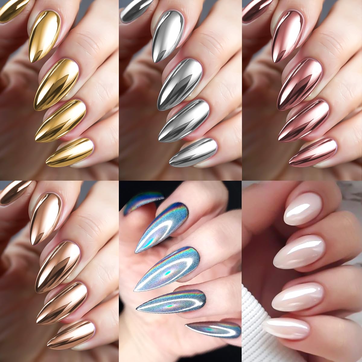Close up of metallic mirror chrome powder jars