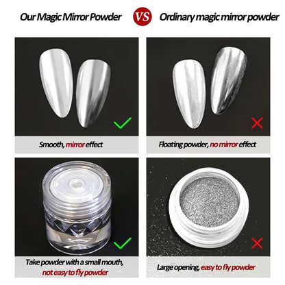 Holographic aurora effect pigment swatches on nail tips