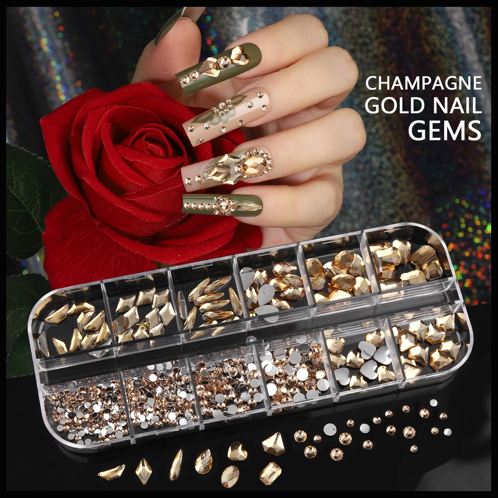 Selection of gold flatback pearls and caviar beads for nail art