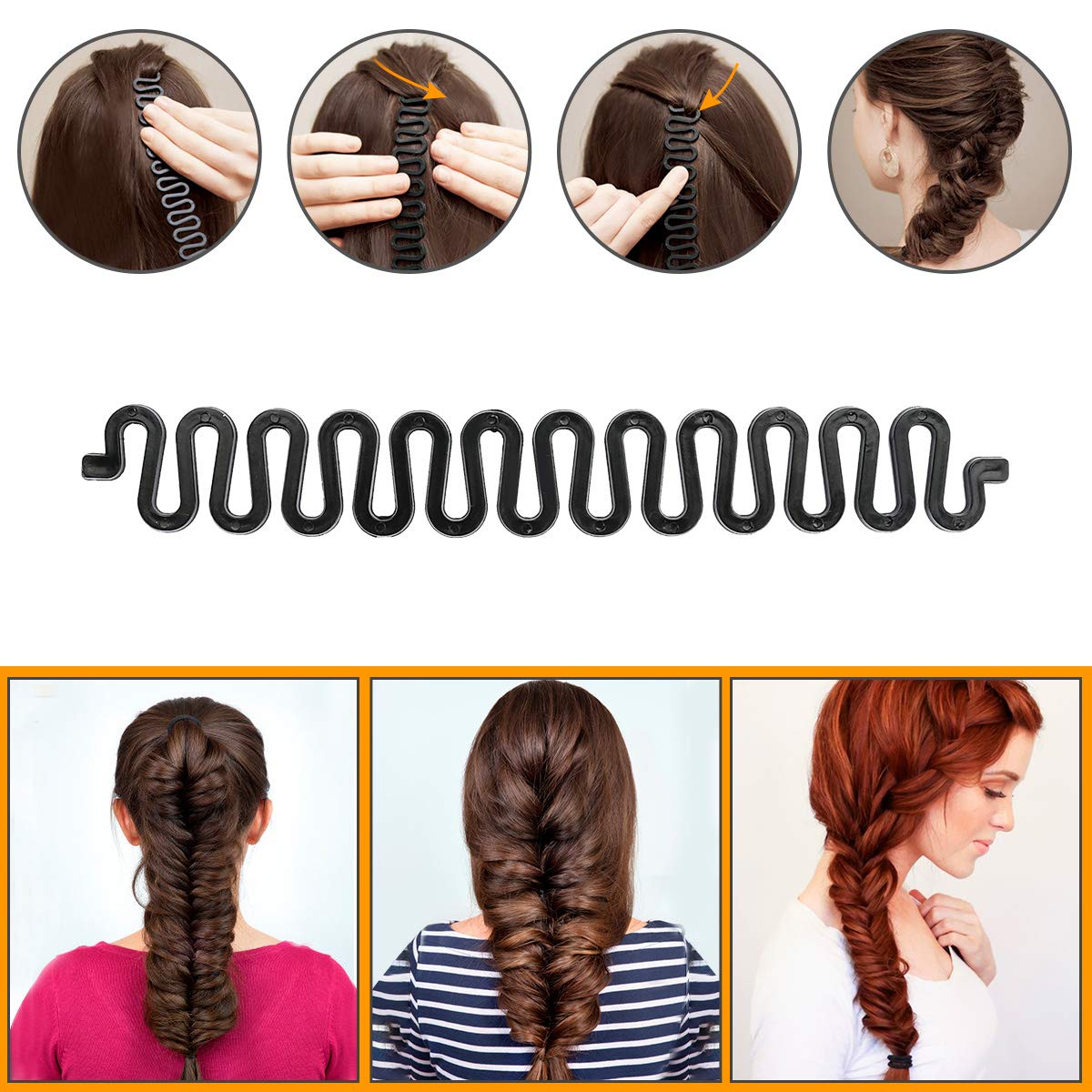 CestMall DIY hair braiding tools showing plastic spiral braiders and metal clips