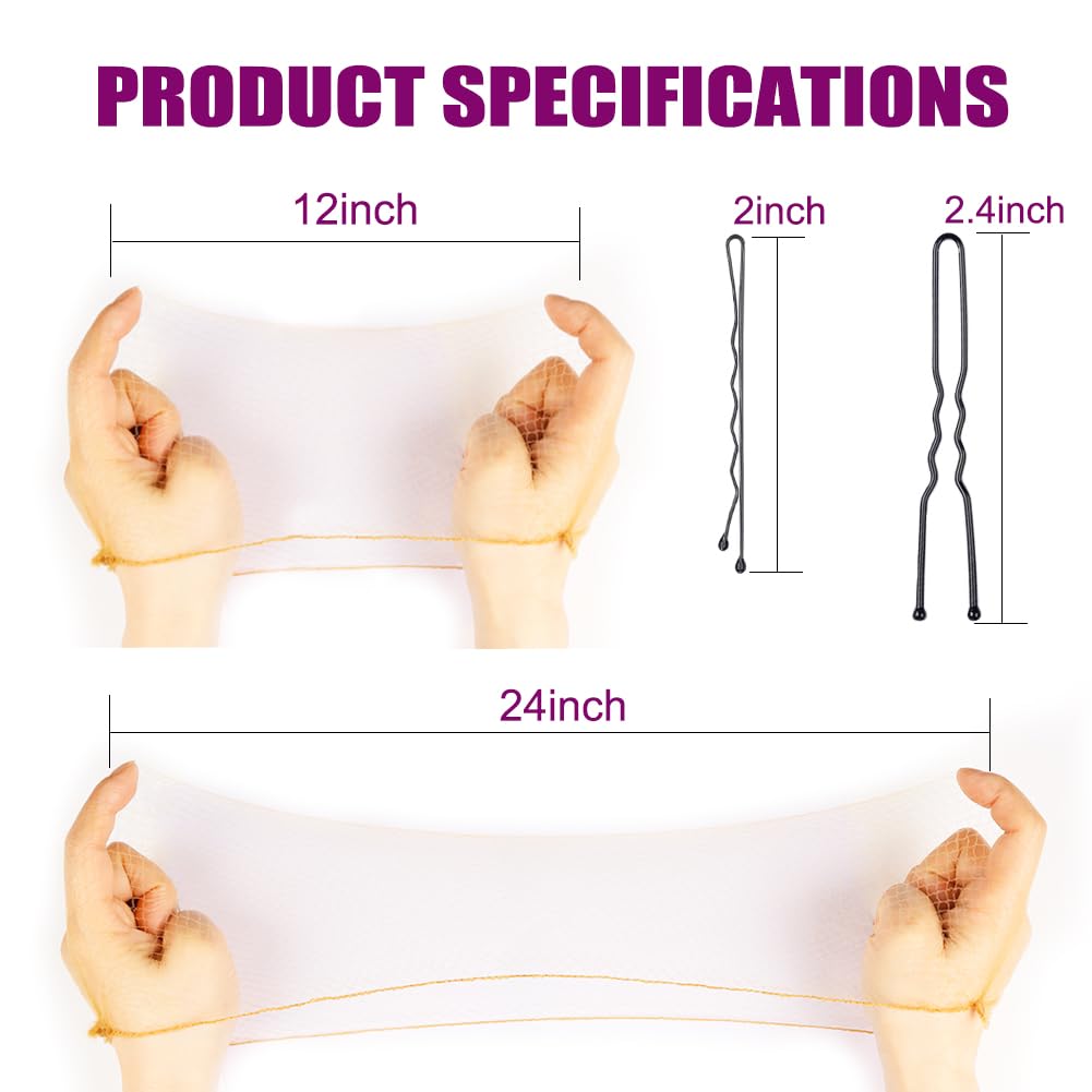 SIKCOSKI 130 piece hair accessory set illustrating the two different sizes of brown mesh hairnets