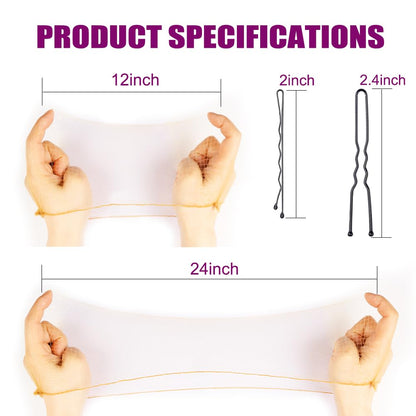 SIKCOSKI 130 piece hair accessory set illustrating the two different sizes of brown mesh hairnets