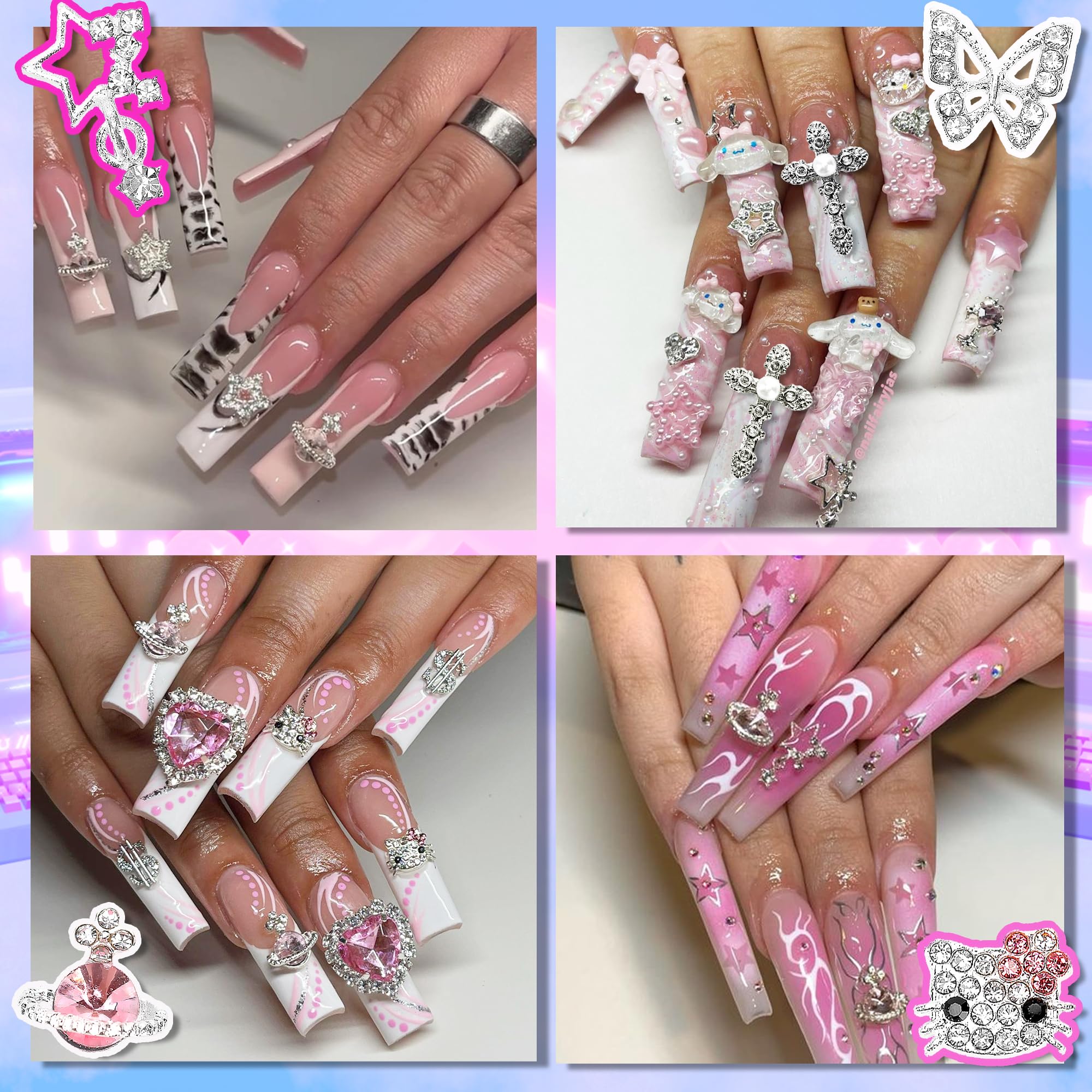 Namifin nail charms set with planet and cross designs