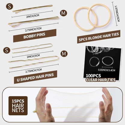 Close up of invisible blonde hair nets for ballet buns