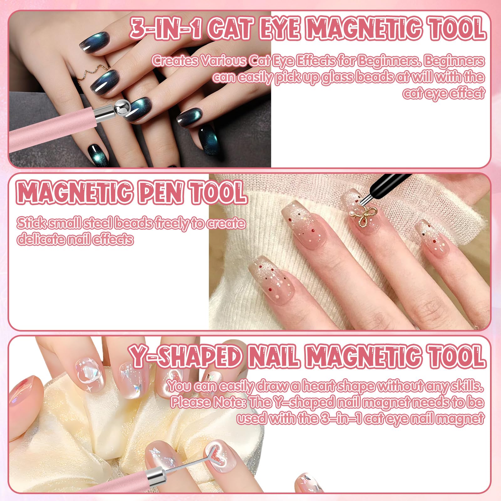 Complete cat eye magnet set for 3D nail art effects