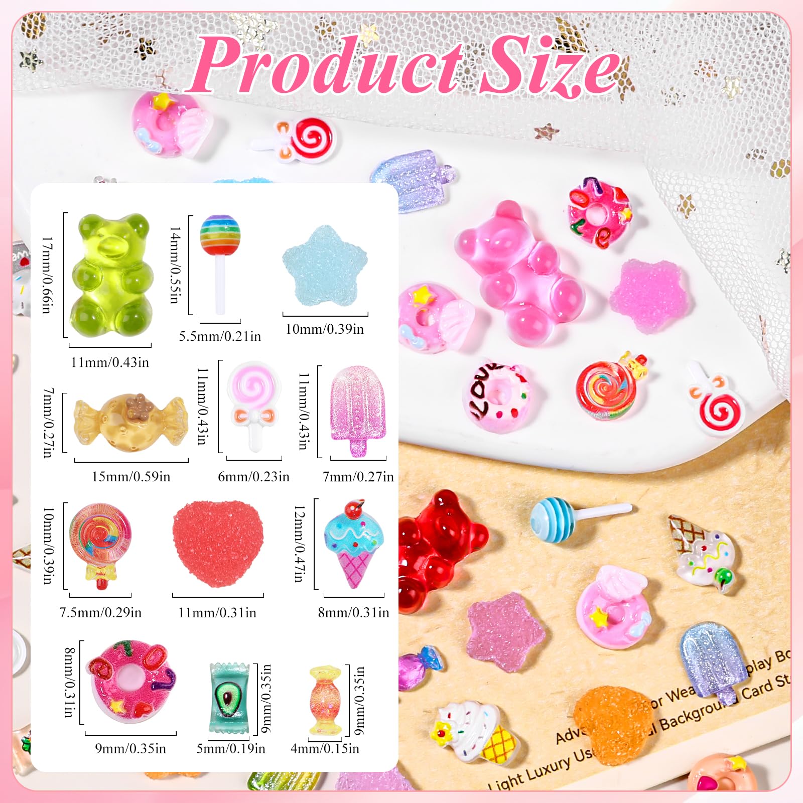 Anower nail charm kit with pickup tool and assorted shapes