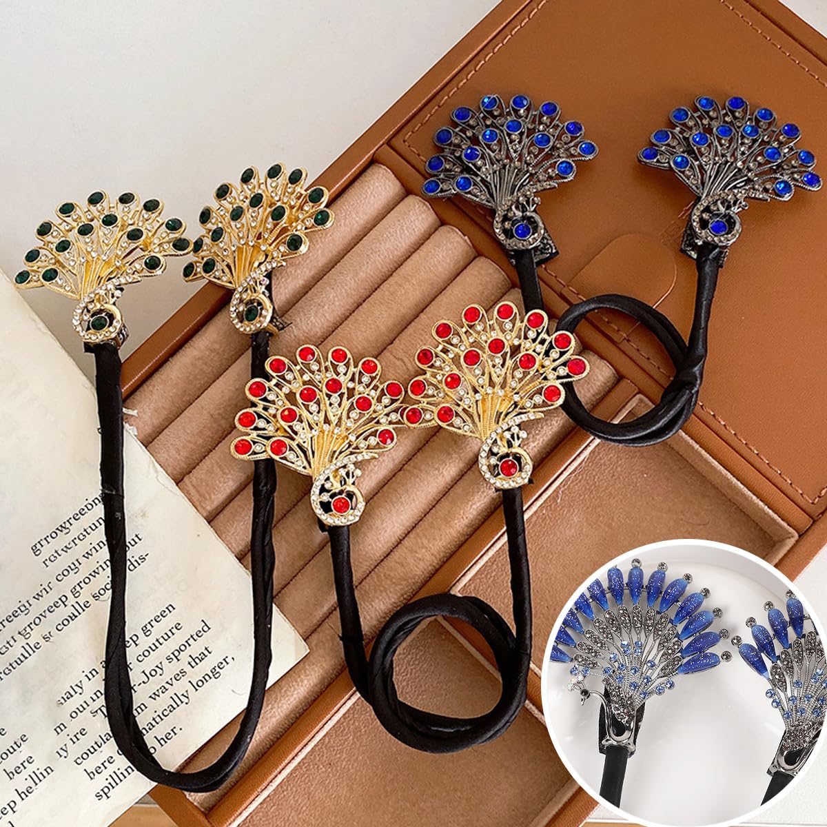 Premium peacock design twist hair shaper close up highlighting the intricate crystal placement