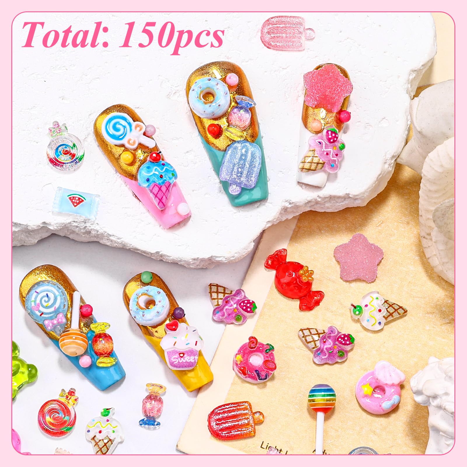 Partitioned storage box containing Anower 3D candy nail charms
